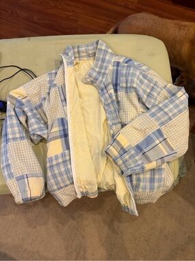 Koret Kids Plaid Puffer Jacket - Light Blue & Cream